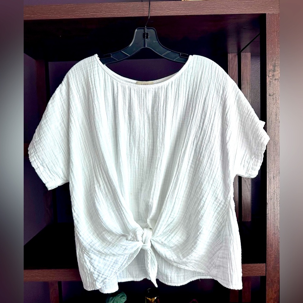 LOFT Outlet White Tie-Front Top Size Large